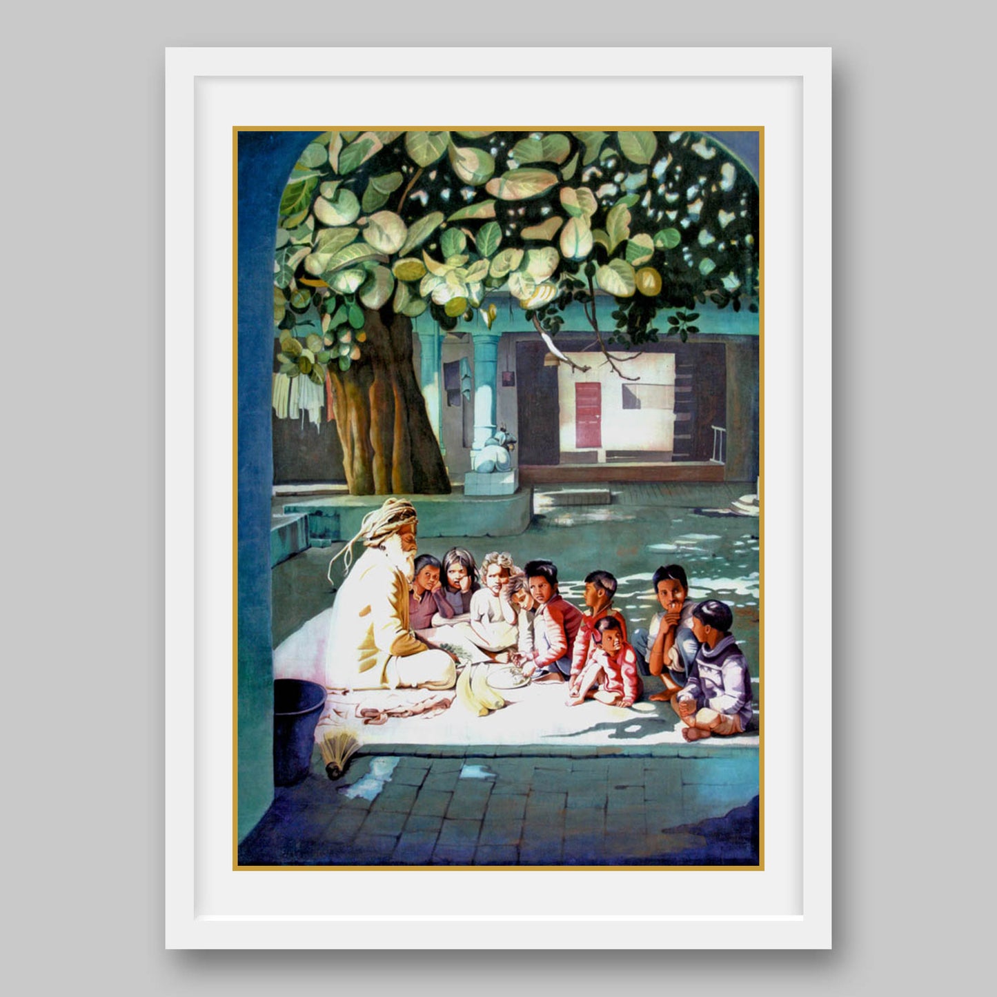 Sadhu with Children - High Quality Print of Artwork by Pieter Weltevrede - Sagar World
