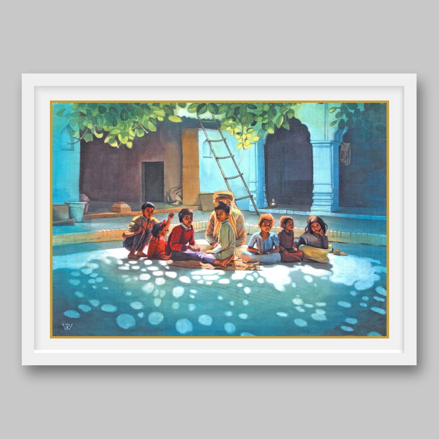 Sadhu with Children - High Quality Print of Artwork by Pieter Weltevrede - Sagar World