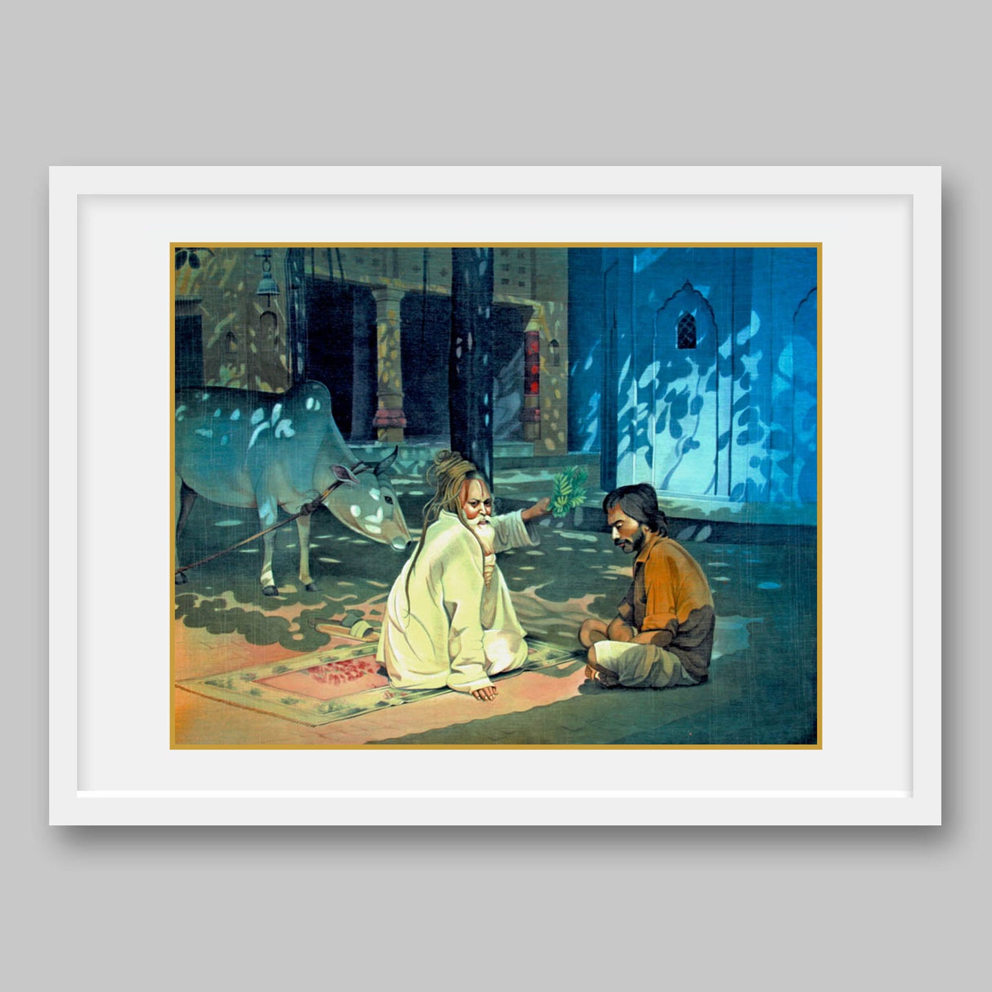 Two Sadhus and a Cow - High Quality Print of Artwork by Pieter Weltevrede - Sagar World