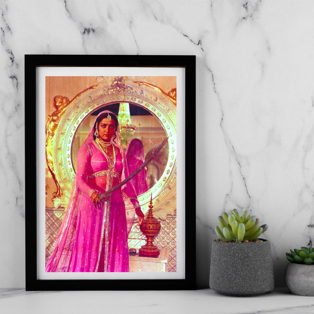 Hema Malini in a Pink Princess attire Portrait - still from the movie , "BAGHAVAT" Personal Bollywood Photography of renowned cinematographer, Shri Prem Sagar.