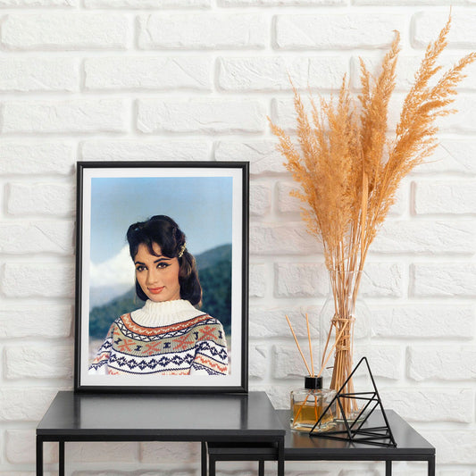 Sadhana Portrait in a white Sweater- still from the movie “ARZOO” Personal Bollywood Photography of renowned cinematographer, Shri Prem Sagar.