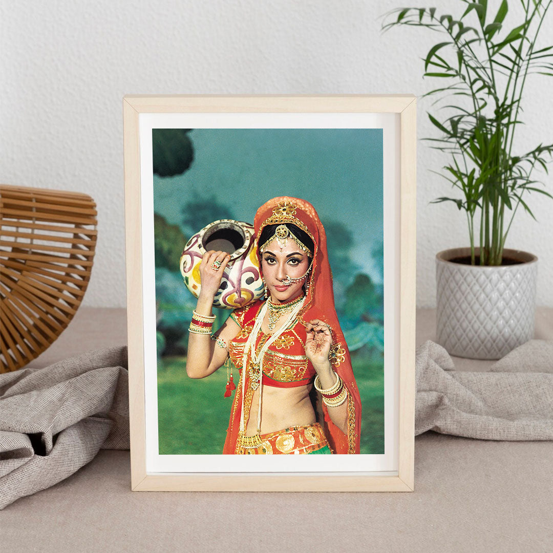 Mala Sinha in a Red and Green Lehenga Portrait - still from the movie, “GEET” Personal Bollywood Photography of renowned cinematographer, Shri Prem Sagar.