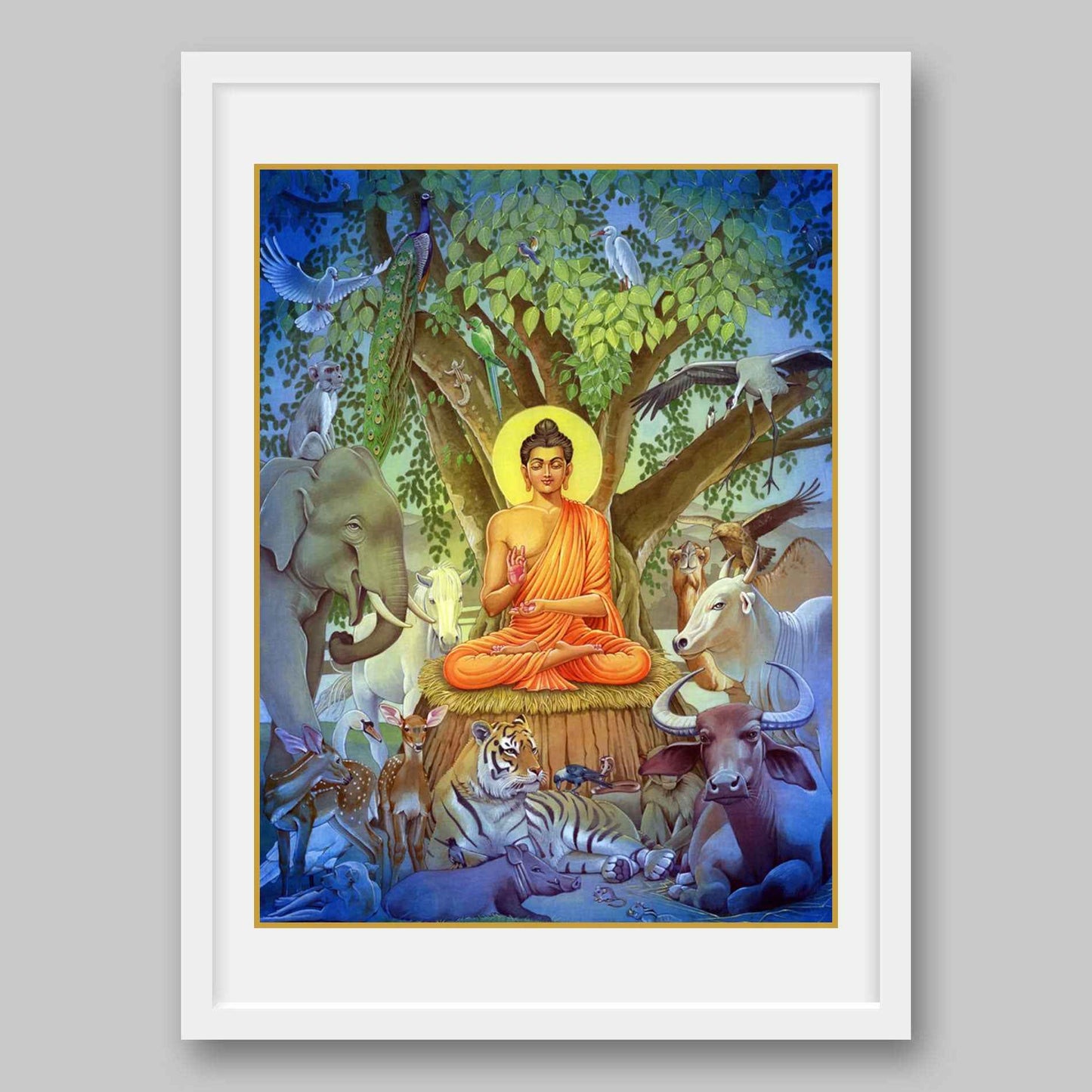 Gautam Buddha Meditating under Bodhi Tree to Attain Enlightenment – High Quality Print of Artwork by Pieter Weltevrede