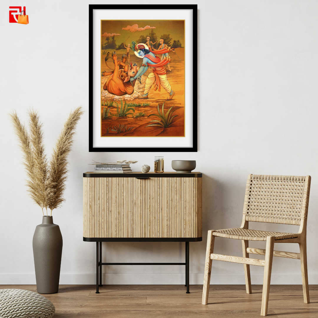 Krishna and Cow Demon – High Quality Print of Artwork by Pieter Weltevrede