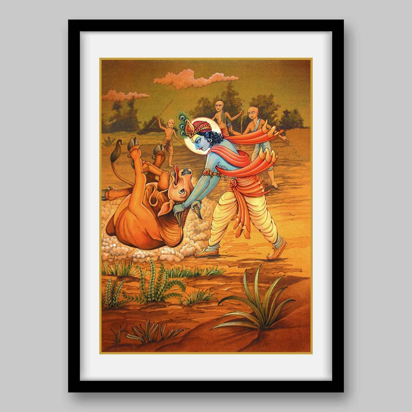 Krishna and Cow Demon – High Quality Print of Artwork by Pieter Weltevrede