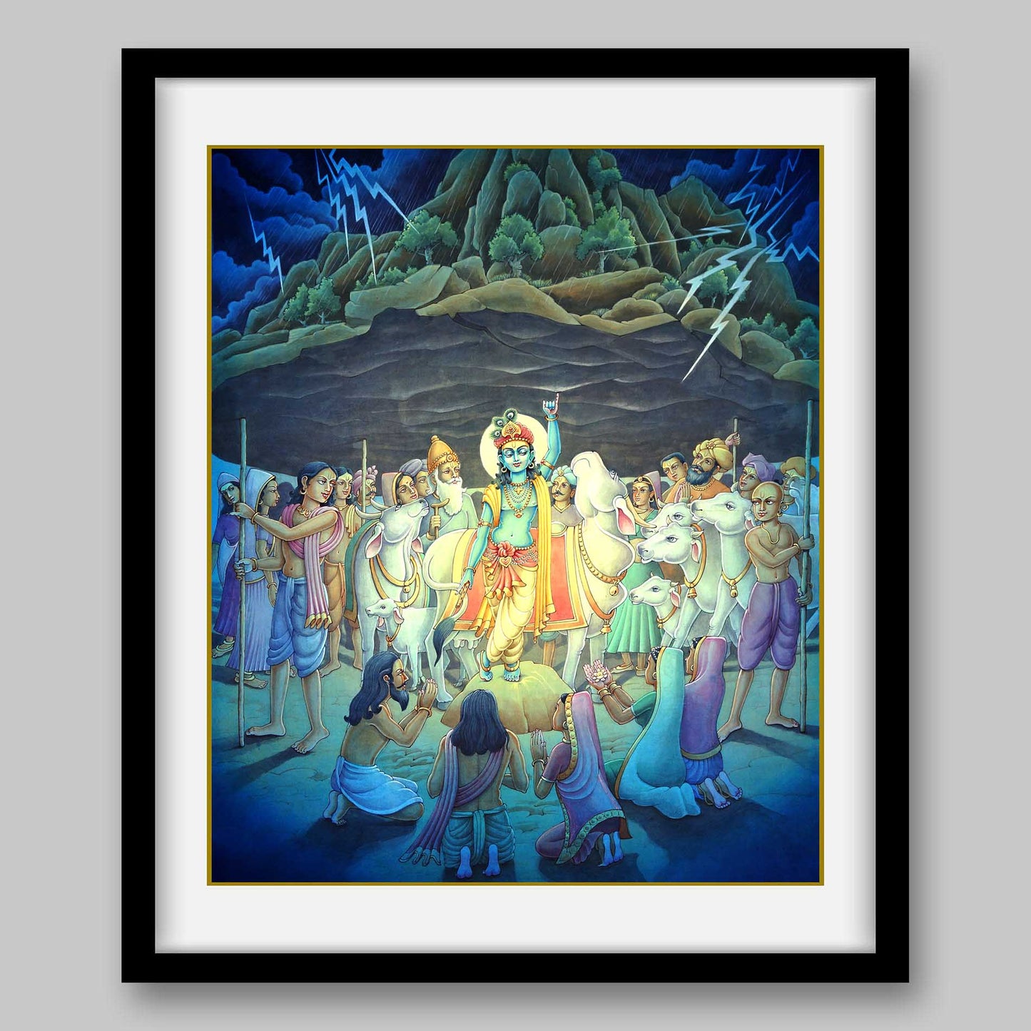 Krishna lifting Govardhan Parvat – High Quality Print of Artwork by Pieter Weltevrede - Sagar World