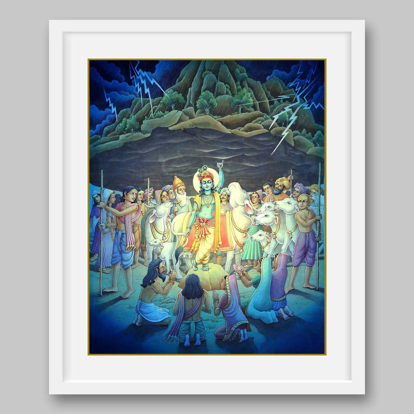 Krishna lifting Govardhan Parvat – High Quality Print of Artwork by Pieter Weltevrede