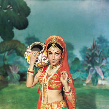 Mala Sinha in a Red and Green Lehenga Portrait  - still from the movie, “GEET” Personal Bollywood Photography of renowned cinematographer,  Shri Prem Sagar.