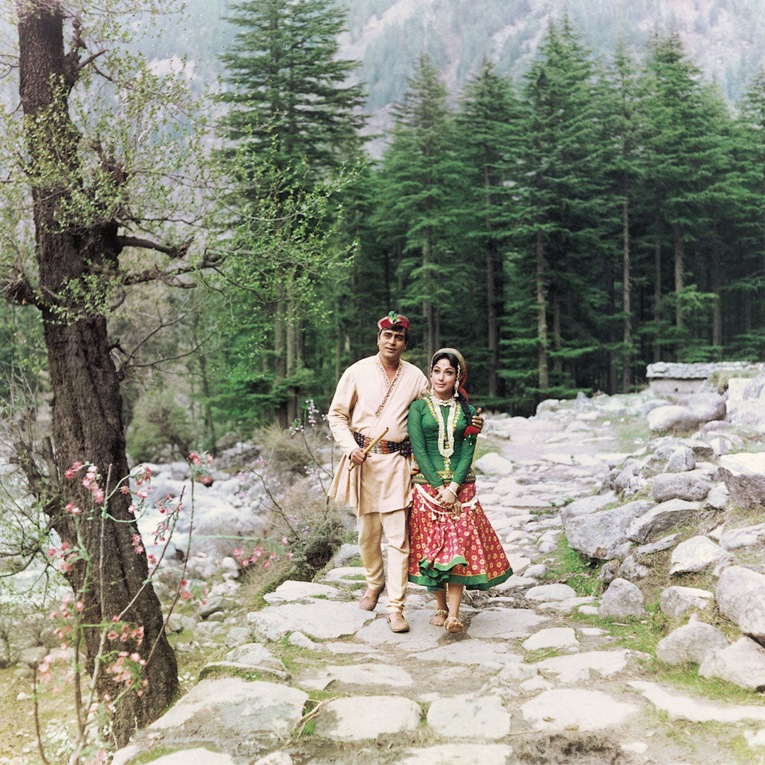 Mala Sinha and Rajendra Kumar in a typical Pahadi dress Portrait - still from the movie, “GEET” Personal Bollywood Photography of renowned cinematographer, Shri Prem Sagar.