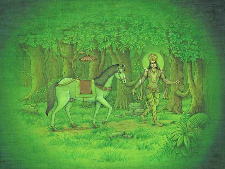 Indra, the King of Devas, stealing the horse – High Quality Print of Artwork by Pieter Weltevrede