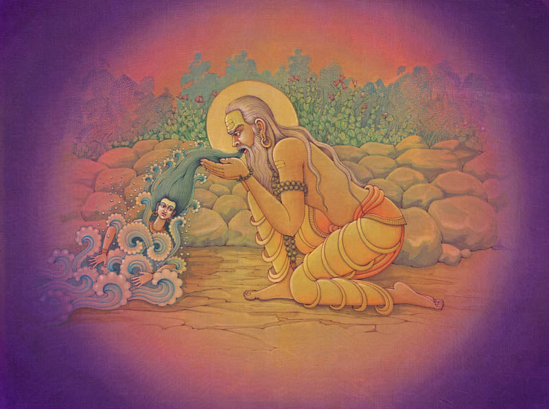 Sage Jahnu swallowing the entire Ganga – High Quality Print of Artwork by Pieter Weltevrede
