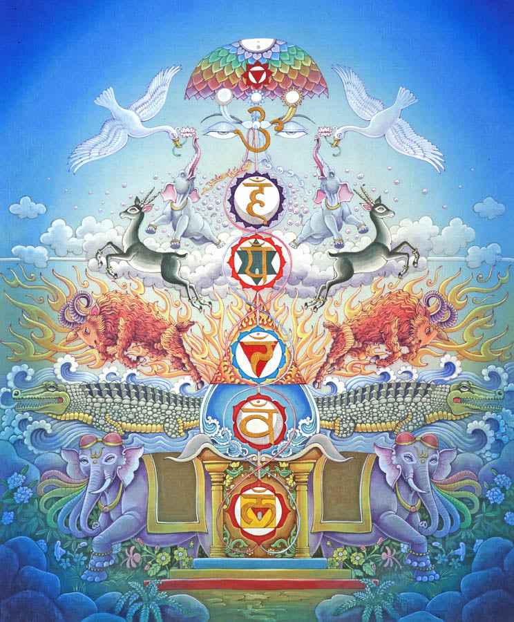 Animal symbols of Seven Chakras – High Quality Print of Artwork by Pieter Weltevrede