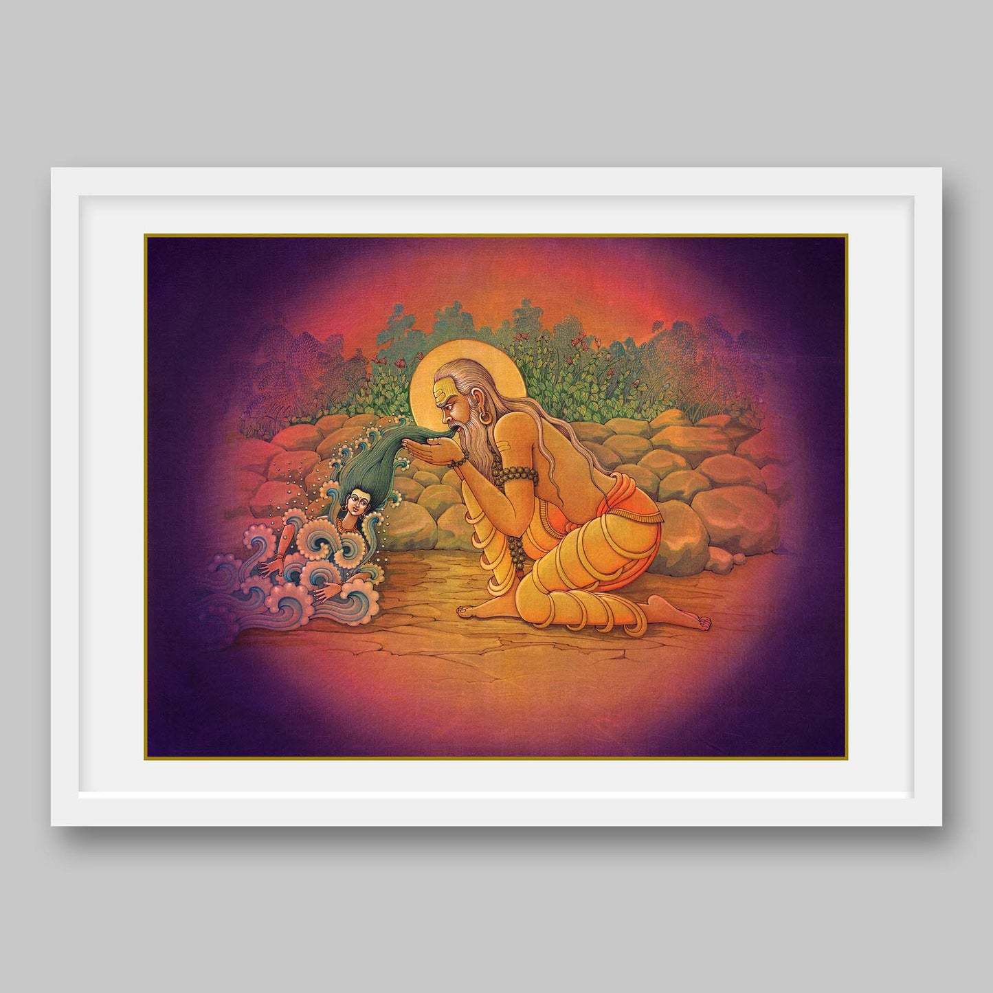 Sage Jahnu swallowing the entire Ganga – High Quality Print of Artwork by Pieter Weltevrede