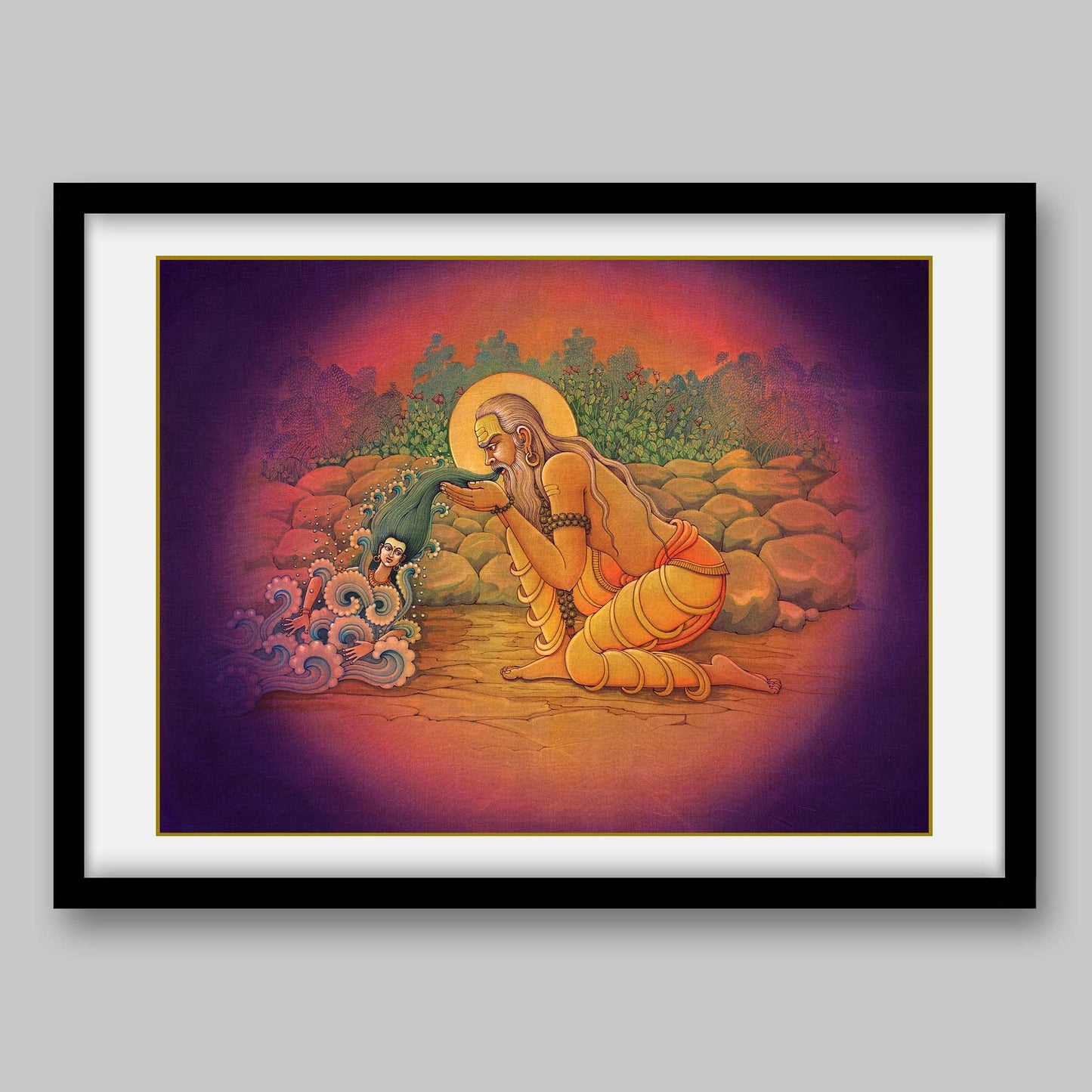 Sage Jahnu swallowing the entire Ganga – High Quality Print of Artwork by Pieter Weltevrede