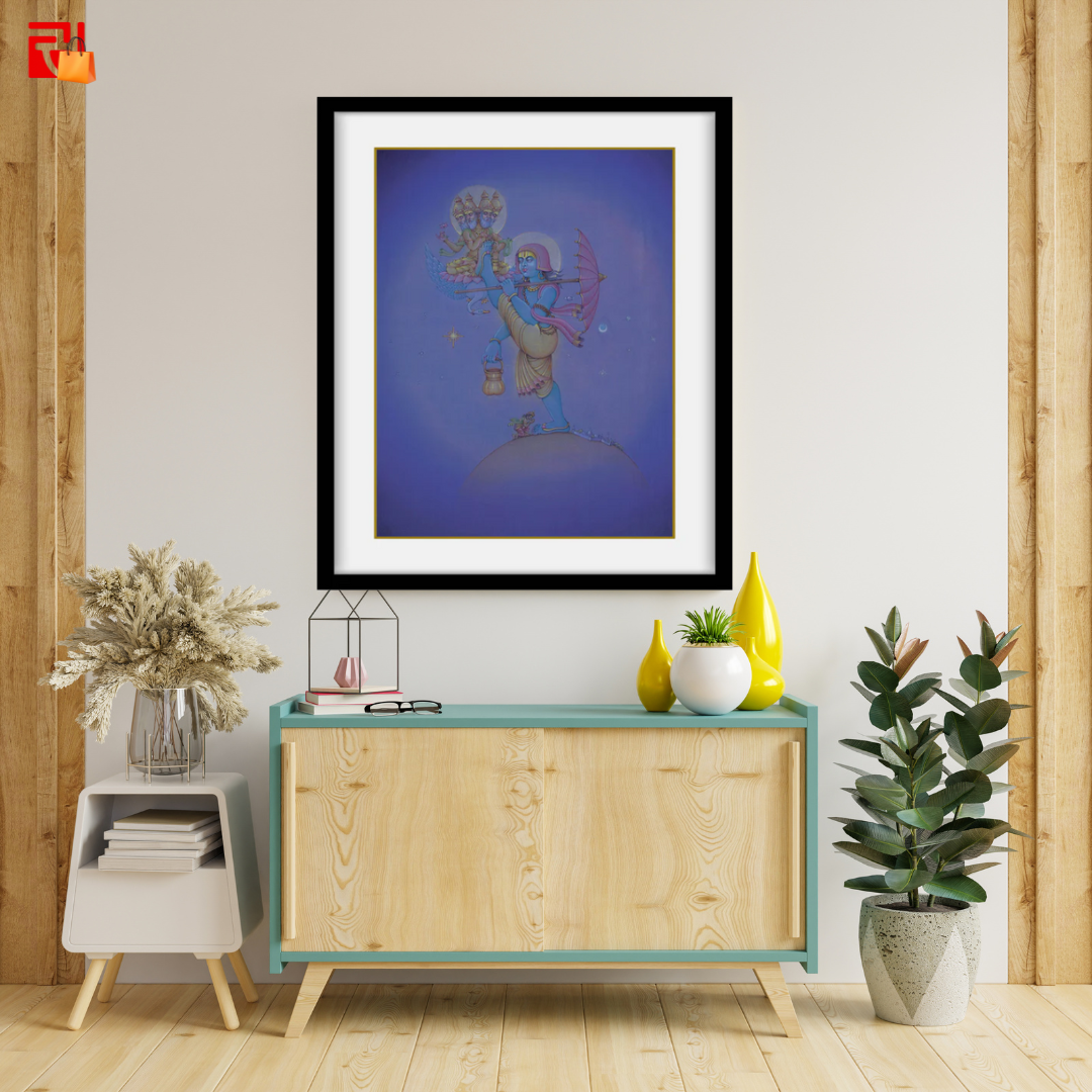 Vamana covering earth to heaven in a single stride – High Quality Print of Artwork by Pieter Weltevrede - Sagar World