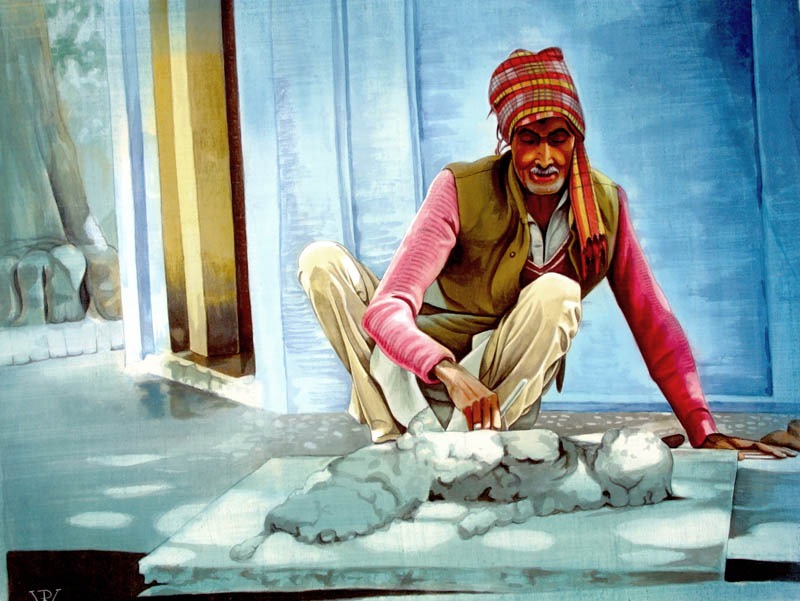 Construction Worker India - High Quality Print of Artwork by Pieter Weltevrede