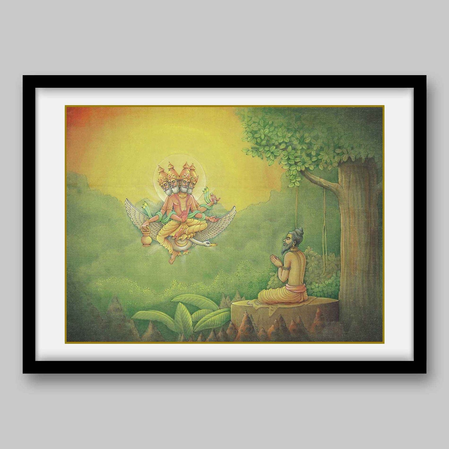 Hindu God, Brahma, blessing Bhagirath – High Quality Print of Artwork by Pieter Weltevrede