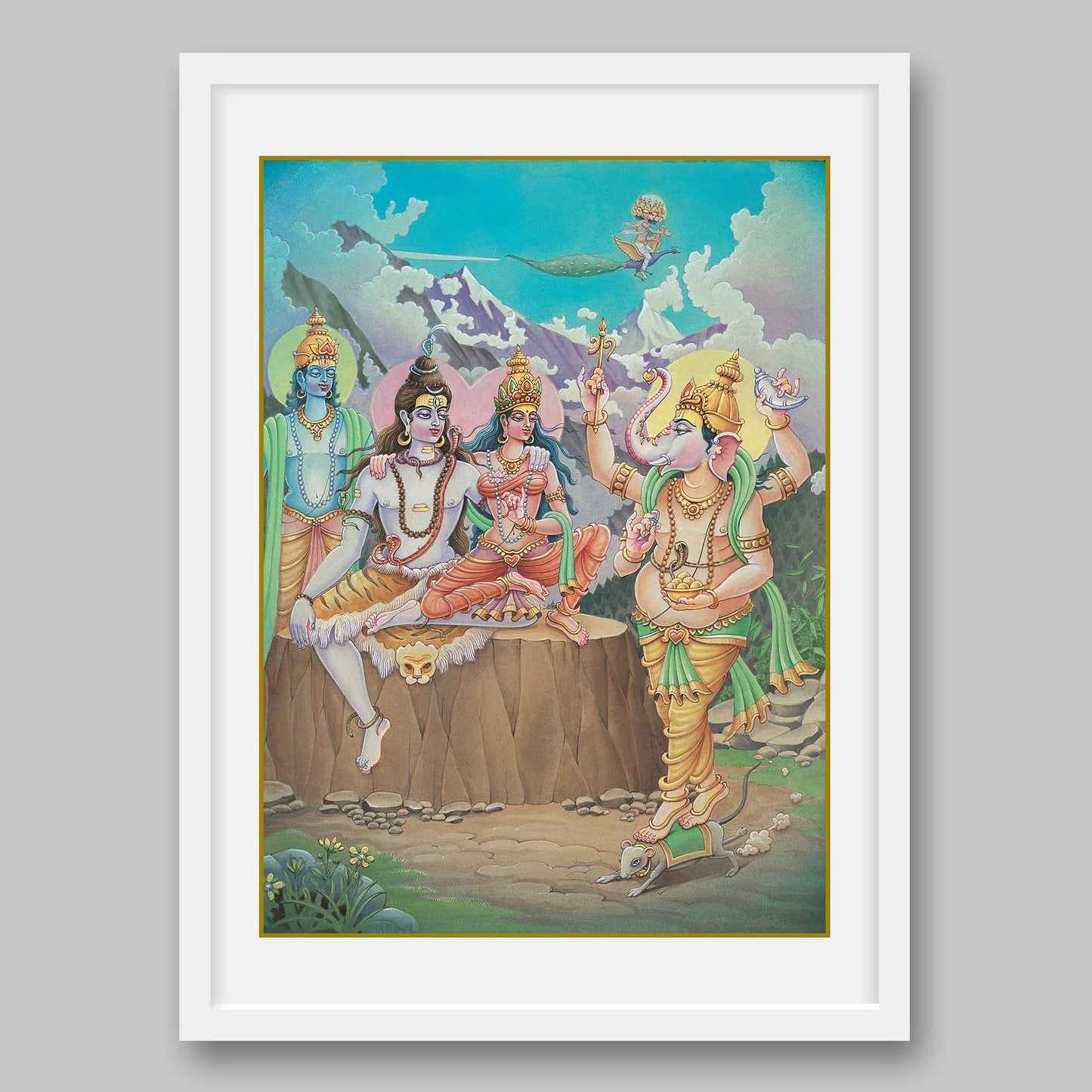 Ganesha with Parents, Vishnu & Kartikeya – High Quality Print of Artwork by Pieter Weltevrede