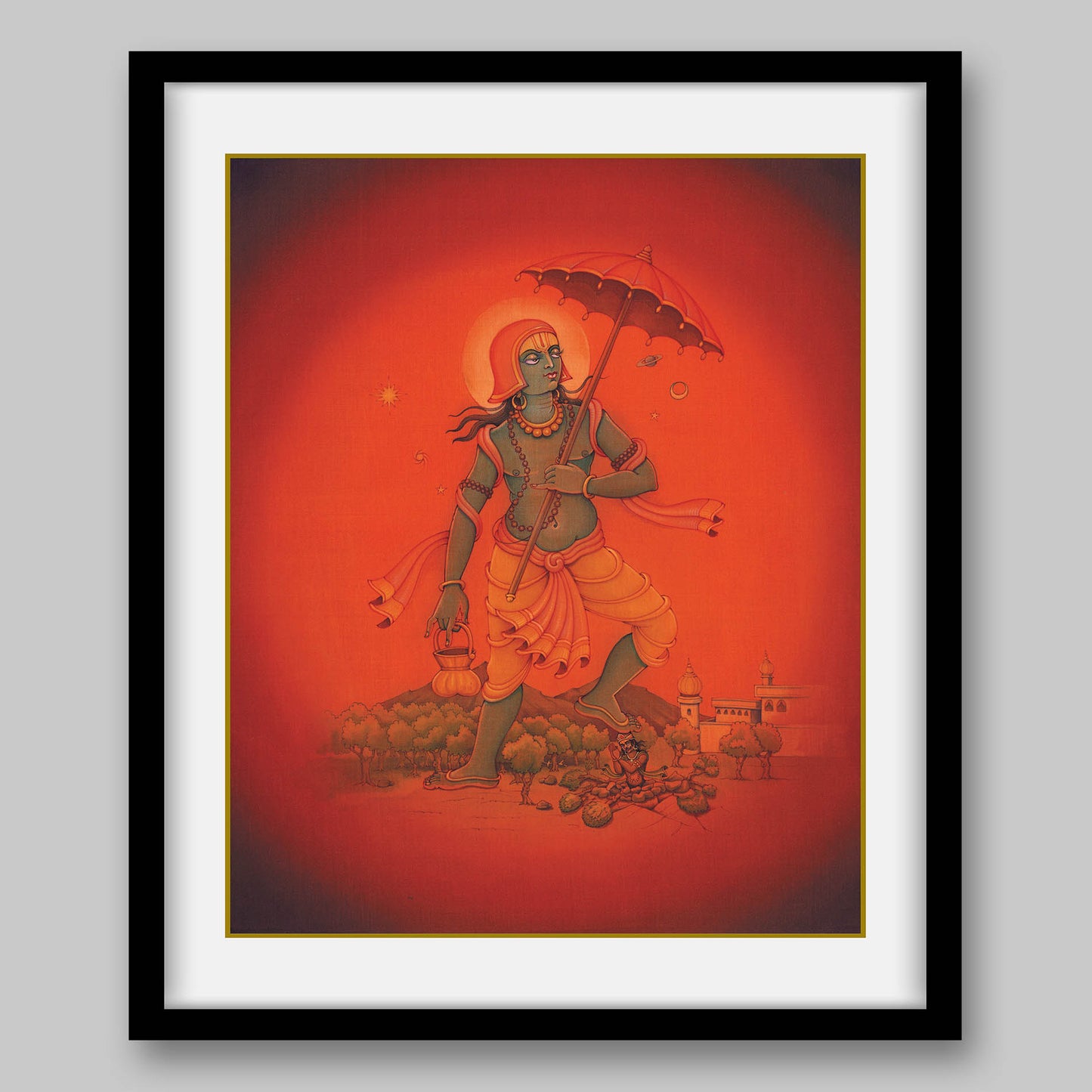 Vamana placing his third stride on King Bali’s head – High Quality Print of Artwork by Pieter Weltevrede