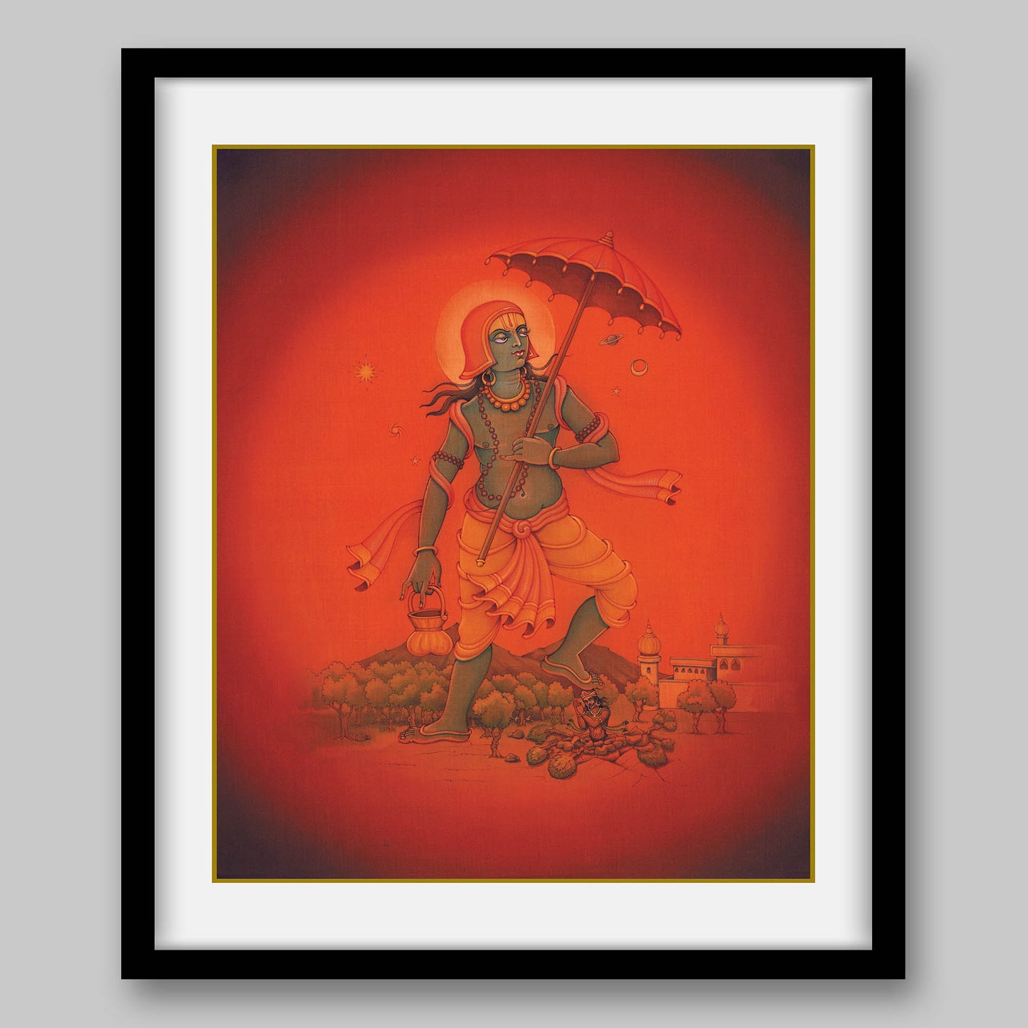 Vamana placing his third stride on King Bali’s head – High Quality Print of Artwork by Pieter Weltevrede - Sagar World