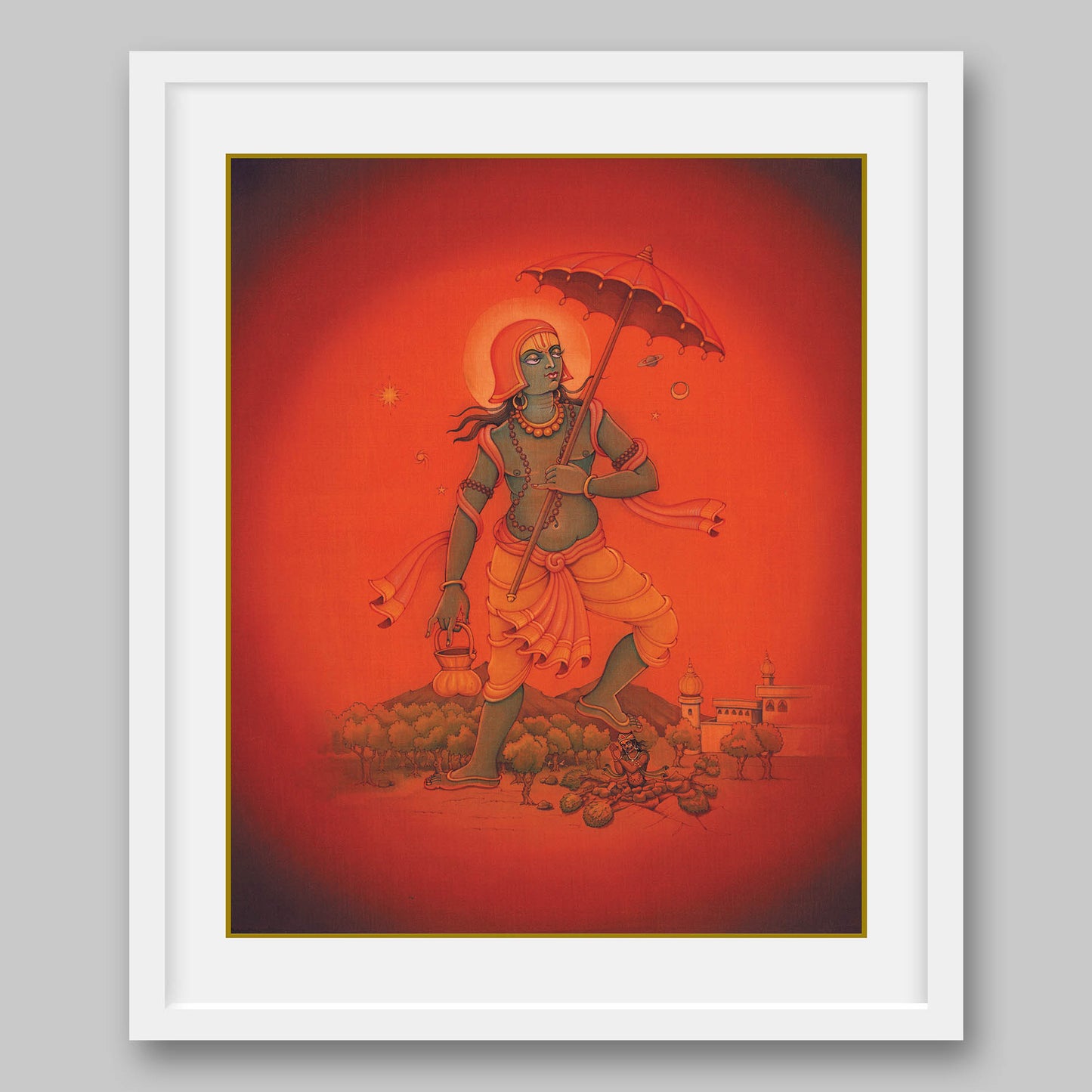 Vamana placing his third stride on King Bali’s head – High Quality Print of Artwork by Pieter Weltevrede - Sagar World