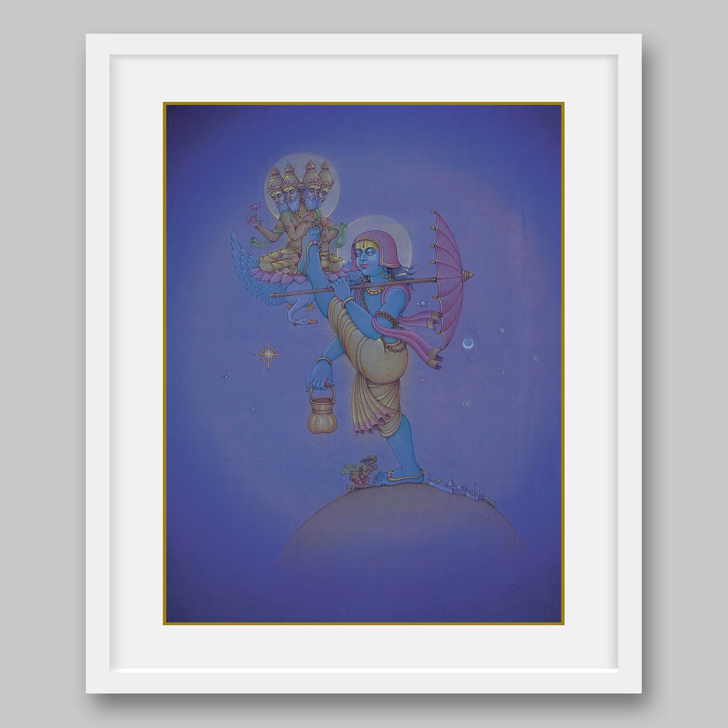 Vamana covering earth to heaven in a single stride – High Quality Print of Artwork by Pieter Weltevrede