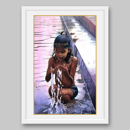 Girl Taking Sacred Dip in Holy River – High Quality Print of Artwork by Pieter Weltevrede