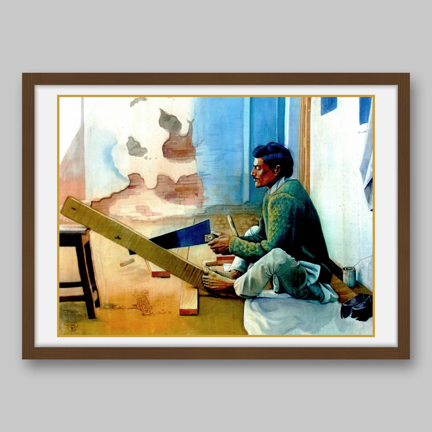 Man using a Saw Machine - High Quality Print of Artwork by Pieter Weltevrede