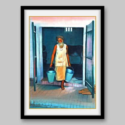 Sadhu with Buckets - High Quality Print of Artwork by Pieter Weltevrede
