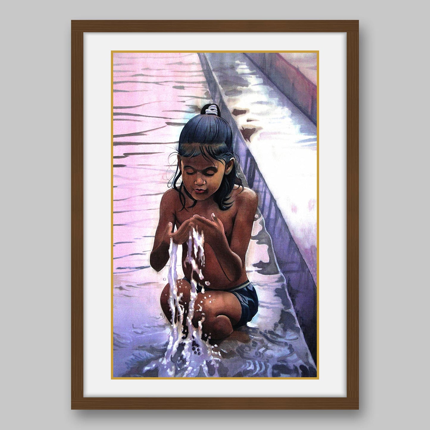 Girl Taking Sacred Dip in Holy River – High Quality Print of Artwork by Pieter Weltevrede