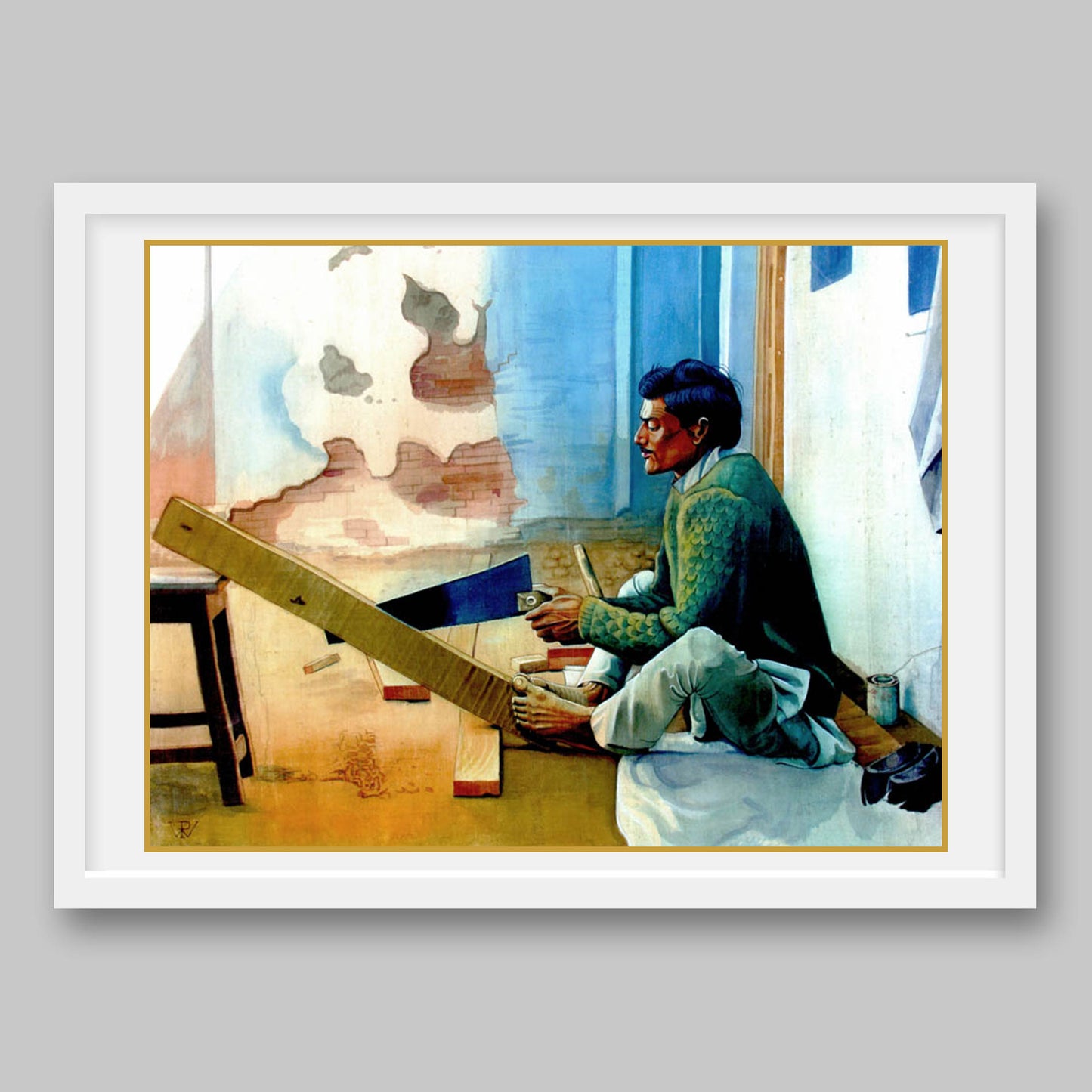 Man using a Saw Machine - High Quality Print of Artwork by Pieter Weltevrede