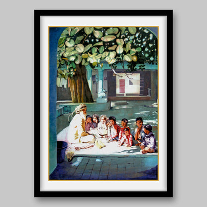 Sadhu with Children - High Quality Print of Artwork by Pieter Weltevrede