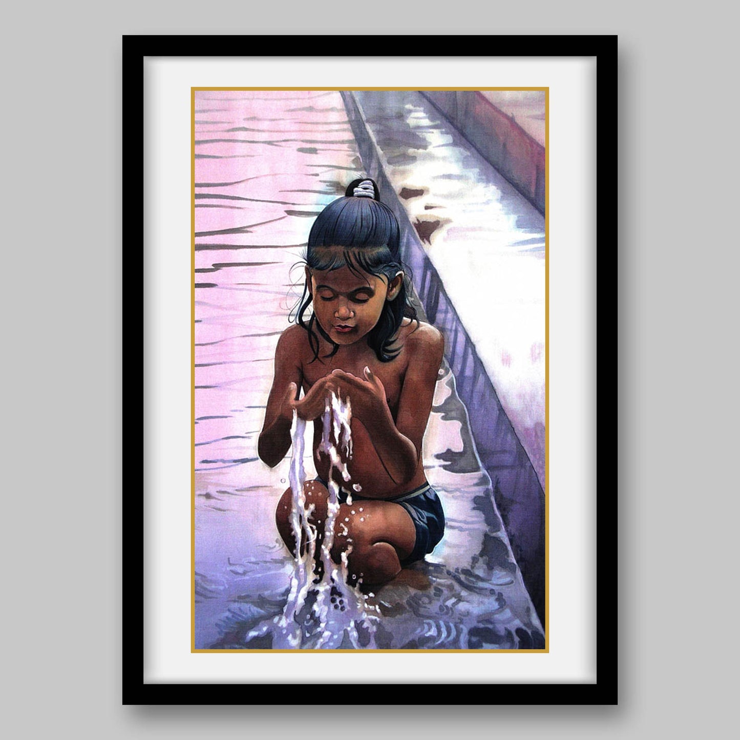 Girl Taking Sacred Dip in Holy River – High Quality Print of Artwork by Pieter Weltevrede