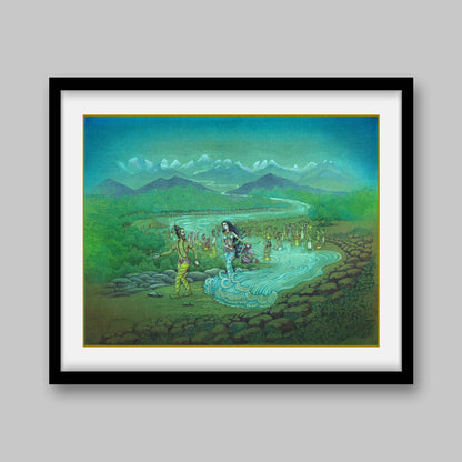 Bhagirath directing the flow of Ganga on earth – High Quality Print of Artwork by Pieter Weltevrede