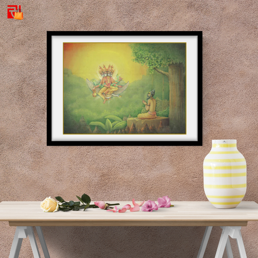 Hindu God, Brahma, blessing Bhagirath – High Quality Print of Artwork by Pieter Weltevrede