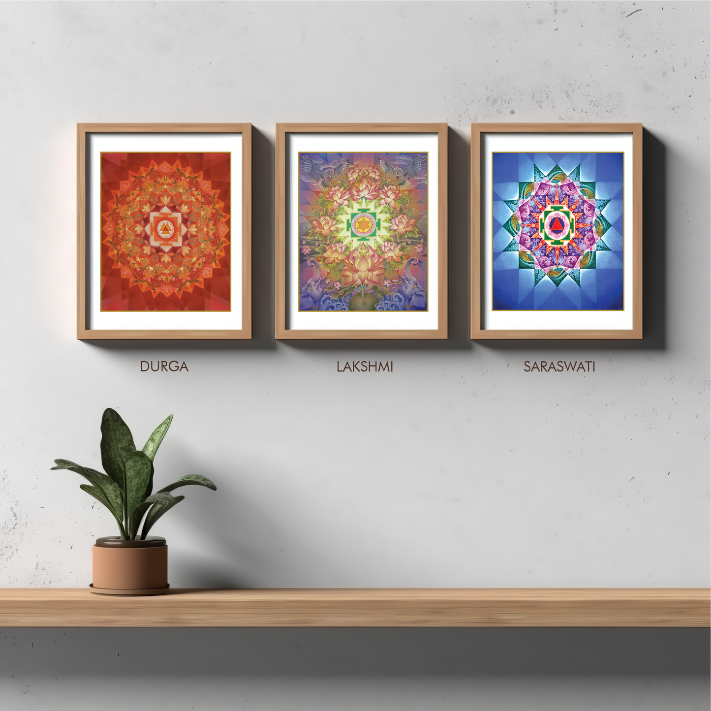 Tridevi Yantras Set – Maa Lakshmi, Maa Saraswati & Maa Durga High-Quality Art Prints by Pieter Weltevrede