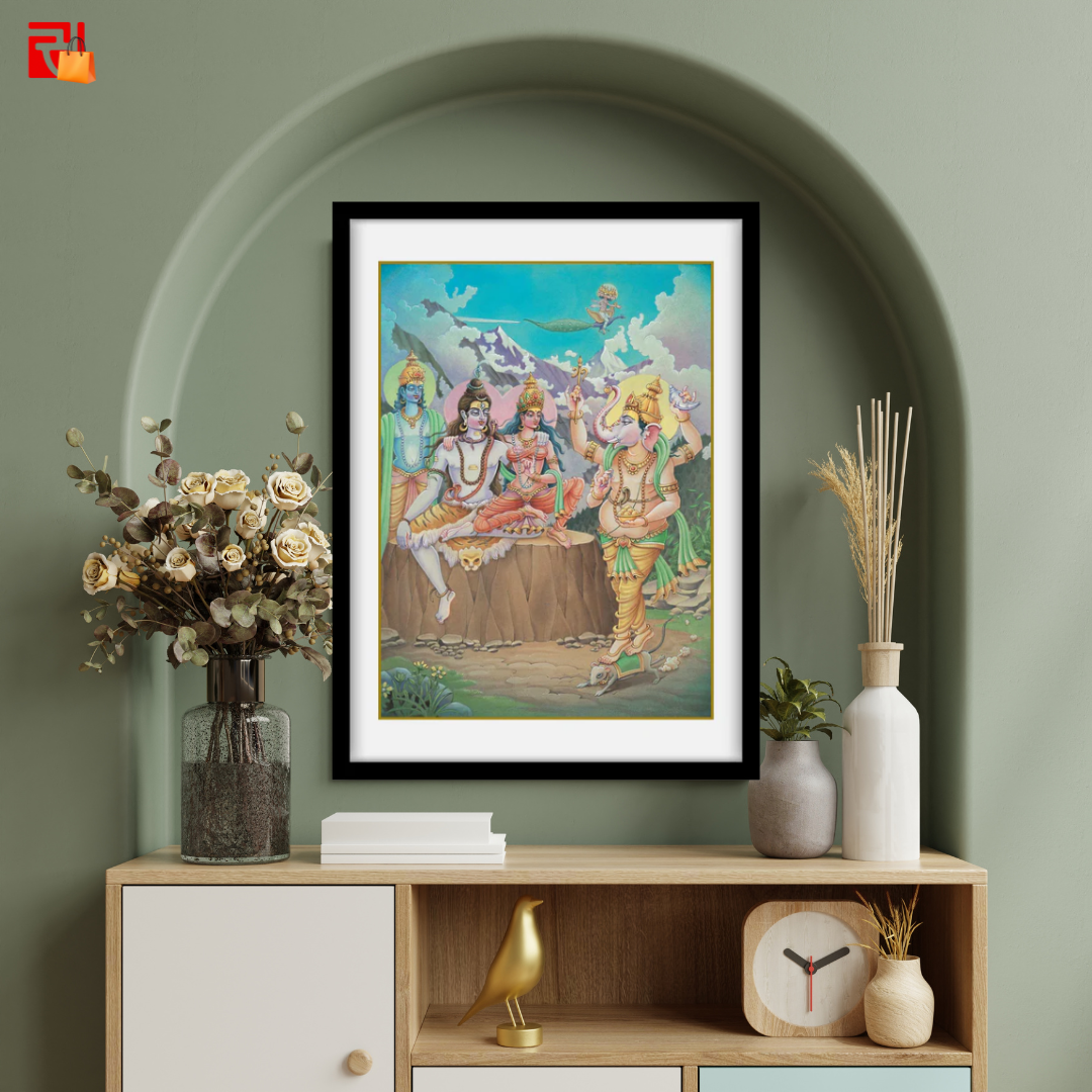 Ganesha with Parents, Vishnu & Kartikeya – High Quality Print of Artwork by Pieter Weltevrede