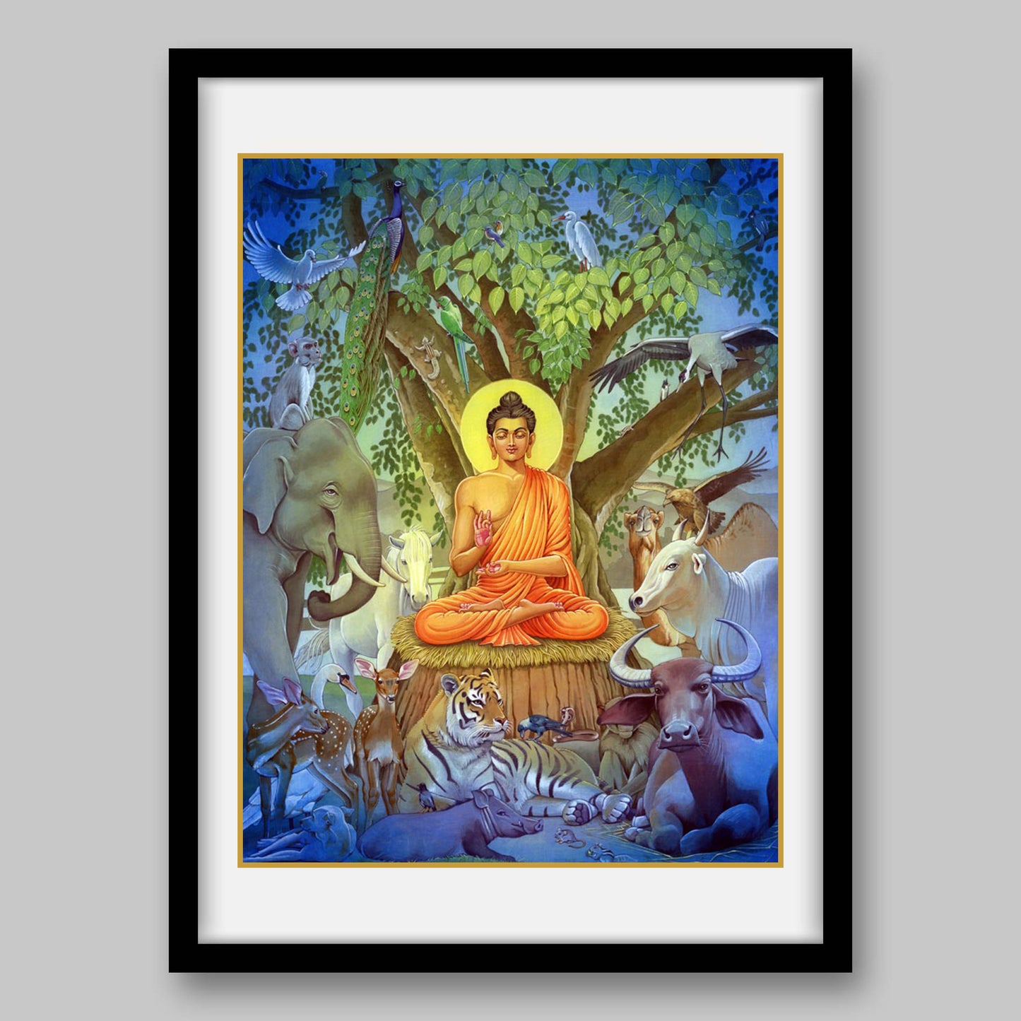 Gautam Buddha Meditating under Bodhi Tree to Attain Enlightenment – High Quality Print of Artwork by Pieter Weltevrede