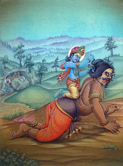 Lord Krishna with Demon - High Quality Print of Artwork by Pieter Weltevrede