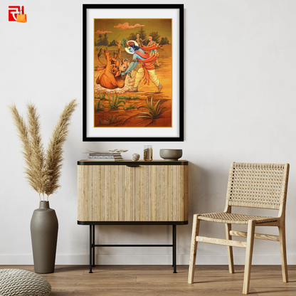 Krishna and Cow Demon – High Quality Print of Artwork by Pieter Weltevrede