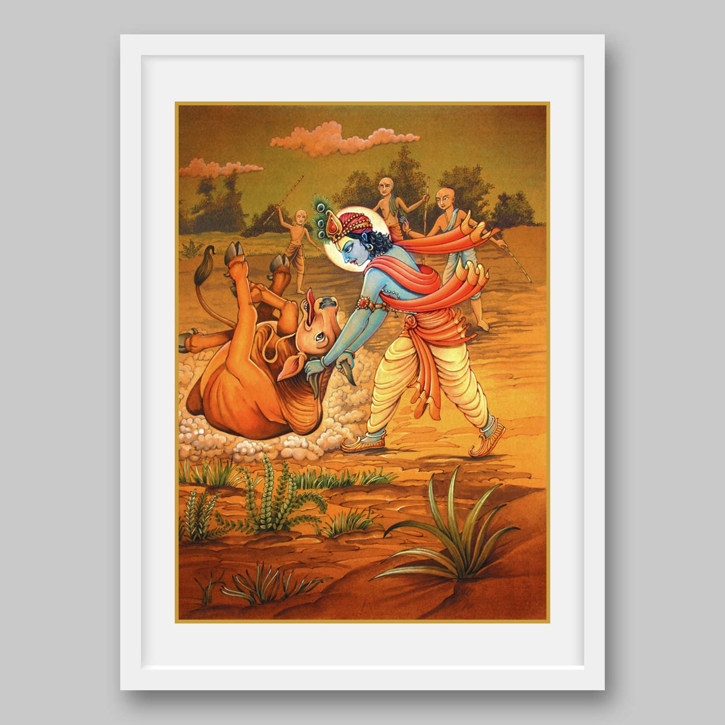 Krishna and Cow Demon – High Quality Print of Artwork by Pieter Weltevrede