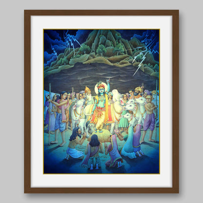 Krishna lifting Govardhan Parvat – High Quality Print of Artwork by Pieter Weltevrede