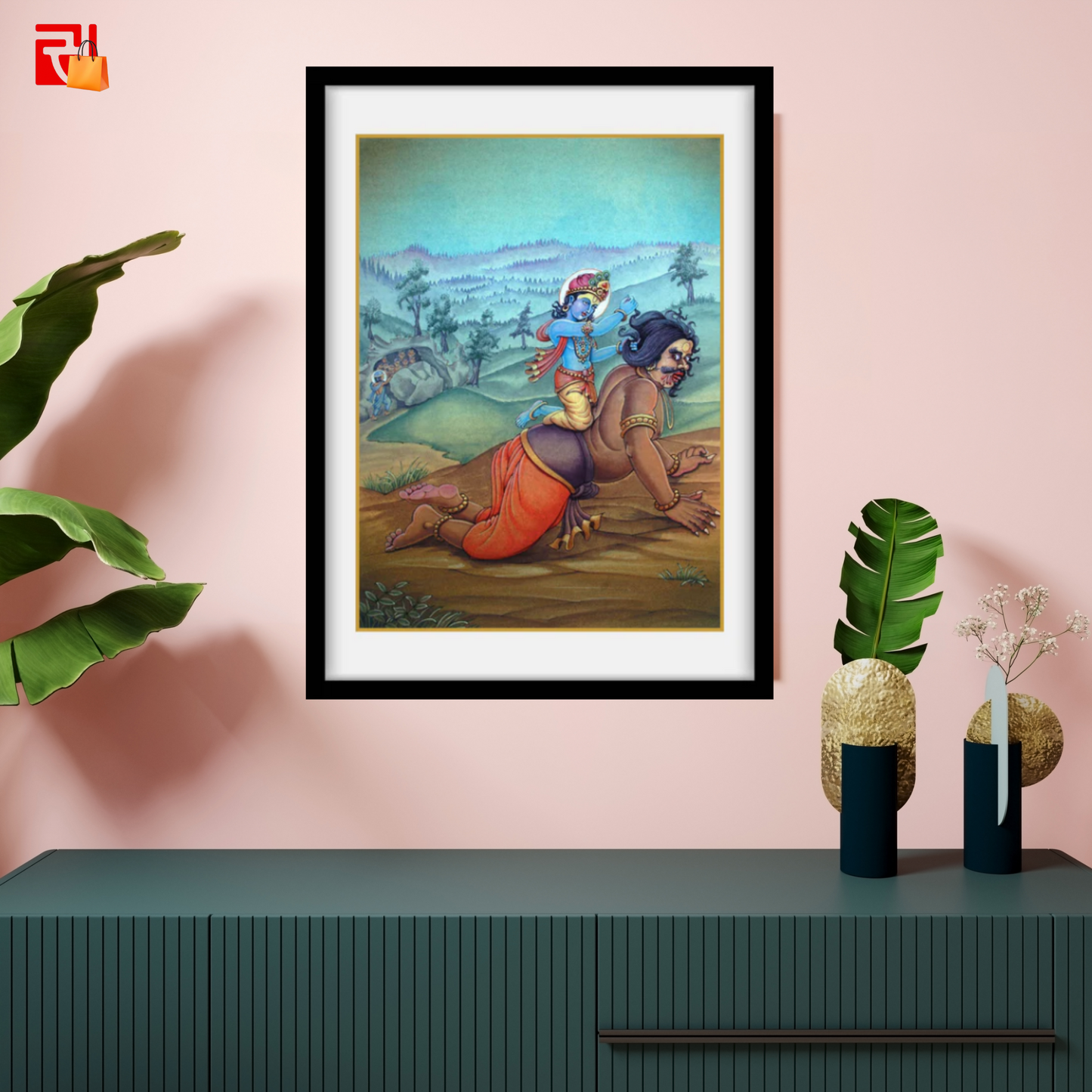 Lord Krishna with Demon - High Quality Print of Artwork by Pieter Weltevrede