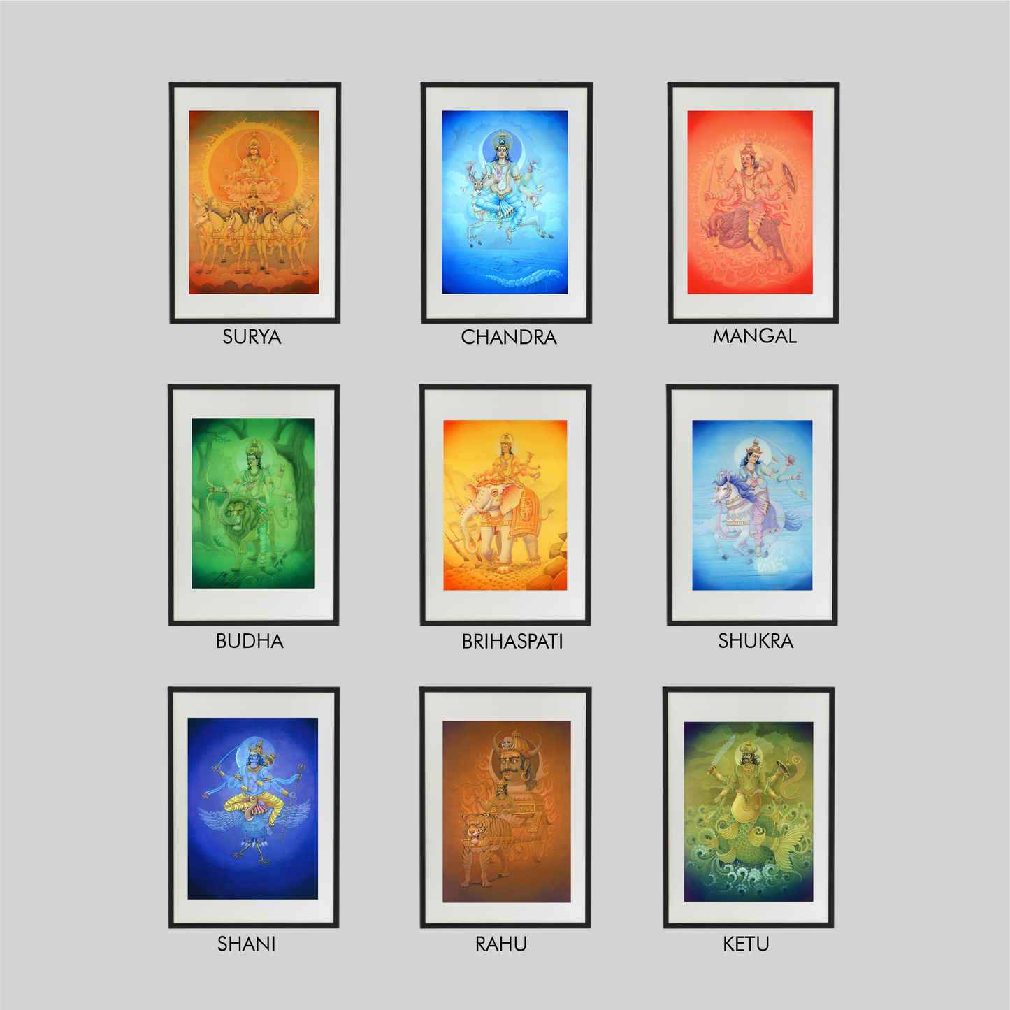 Navagraha Deity Form Set – The 9 Planetary Deities High-Quality Art Prints by Pieter Weltevrede