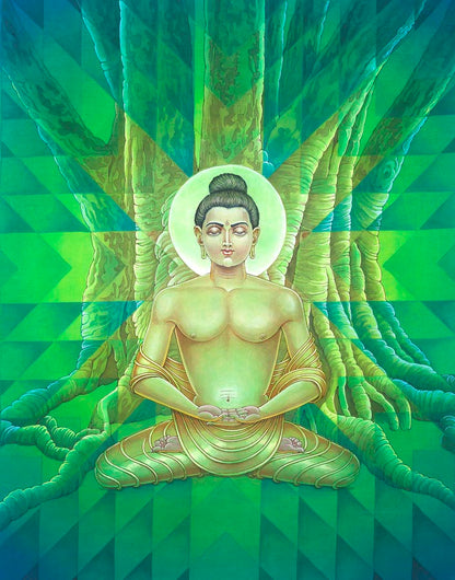 Gautam Buddha Meditating under Bodhi Tree to Attain Enlightenment – High Quality Print of Artwork by Pieter Weltevrede