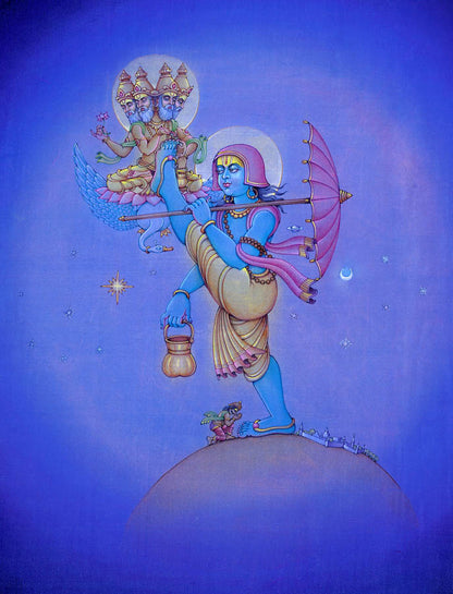 Vamana covering earth to heaven in a single stride – High Quality Print of Artwork by Pieter Weltevrede