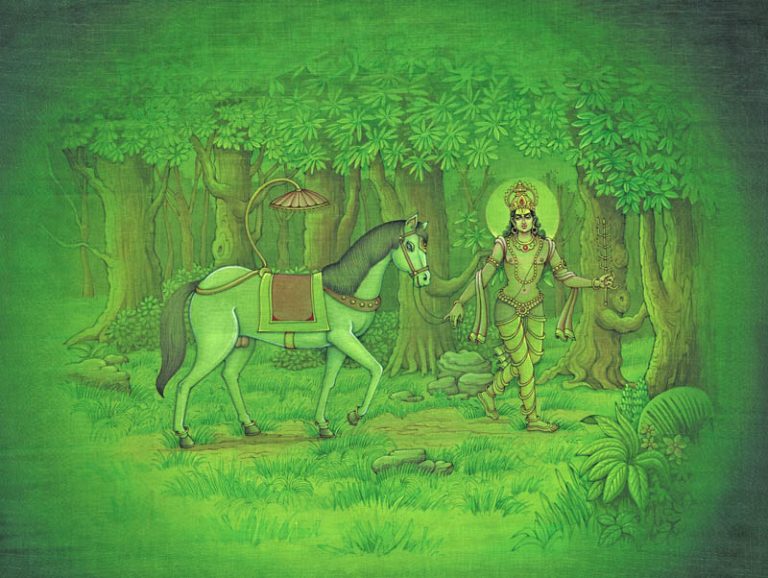 Indra, the King of Devas, stealing the horse – High Quality Print of Artwork by Pieter Weltevrede