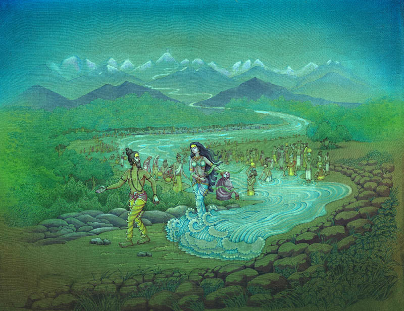 Bhagirath directing the flow of Ganga on earth – High Quality Print of Artwork by Pieter Weltevrede