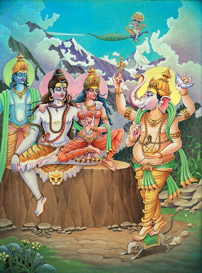Ganesha with Parents, Vishnu & Kartikeya – High Quality Print of Artwork by Pieter Weltevrede