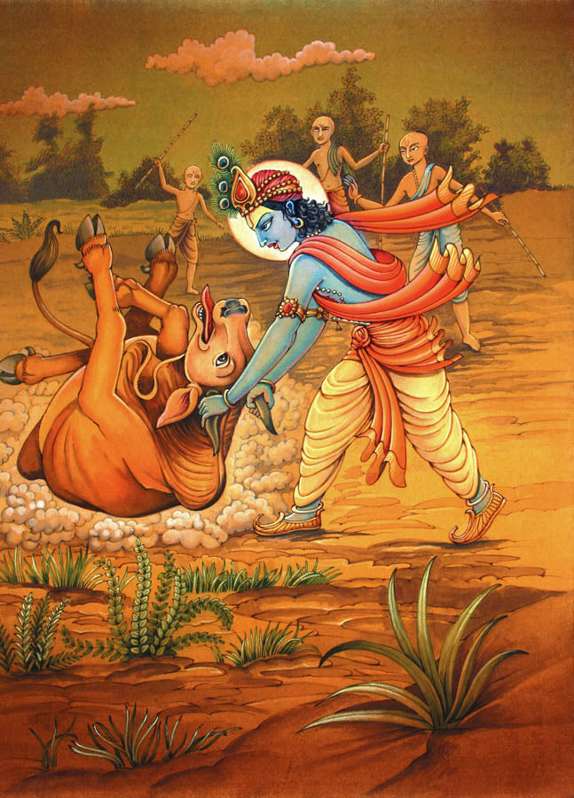Krishna and Cow Demon – High Quality Print of Artwork by Pieter Weltevrede